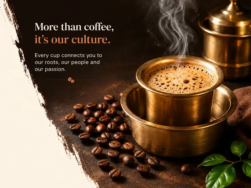 South Indian filter coffee served in a traditional brass tumbler and dabara