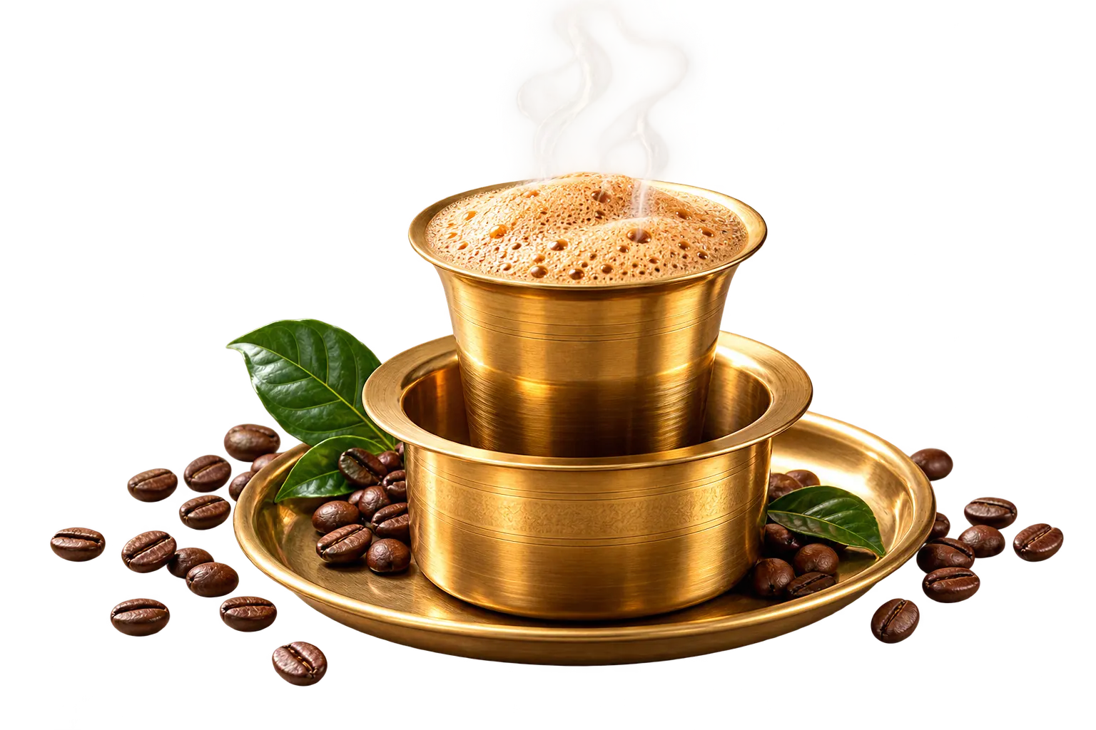 Partnership enquiry section — brass filter coffee set with beans