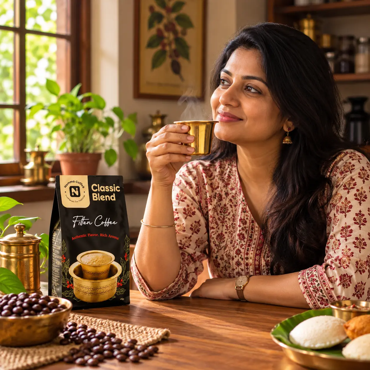 Freshly brewed South Indian filter coffee served at home