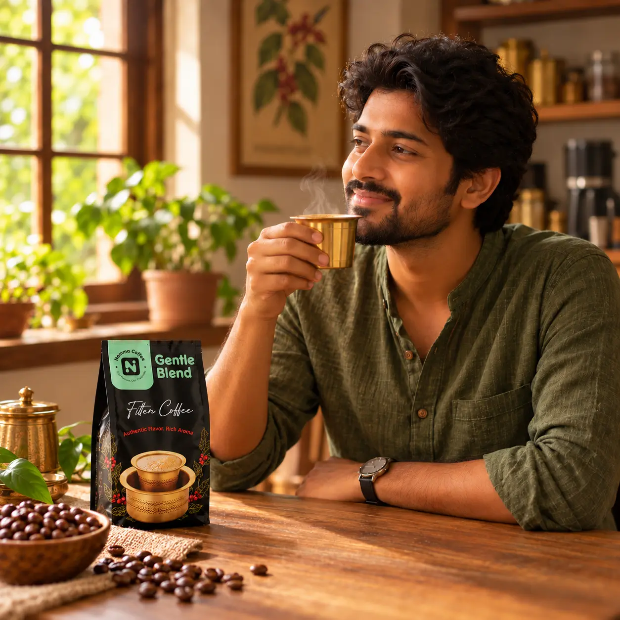 Freshly brewed South Indian filter coffee served at home