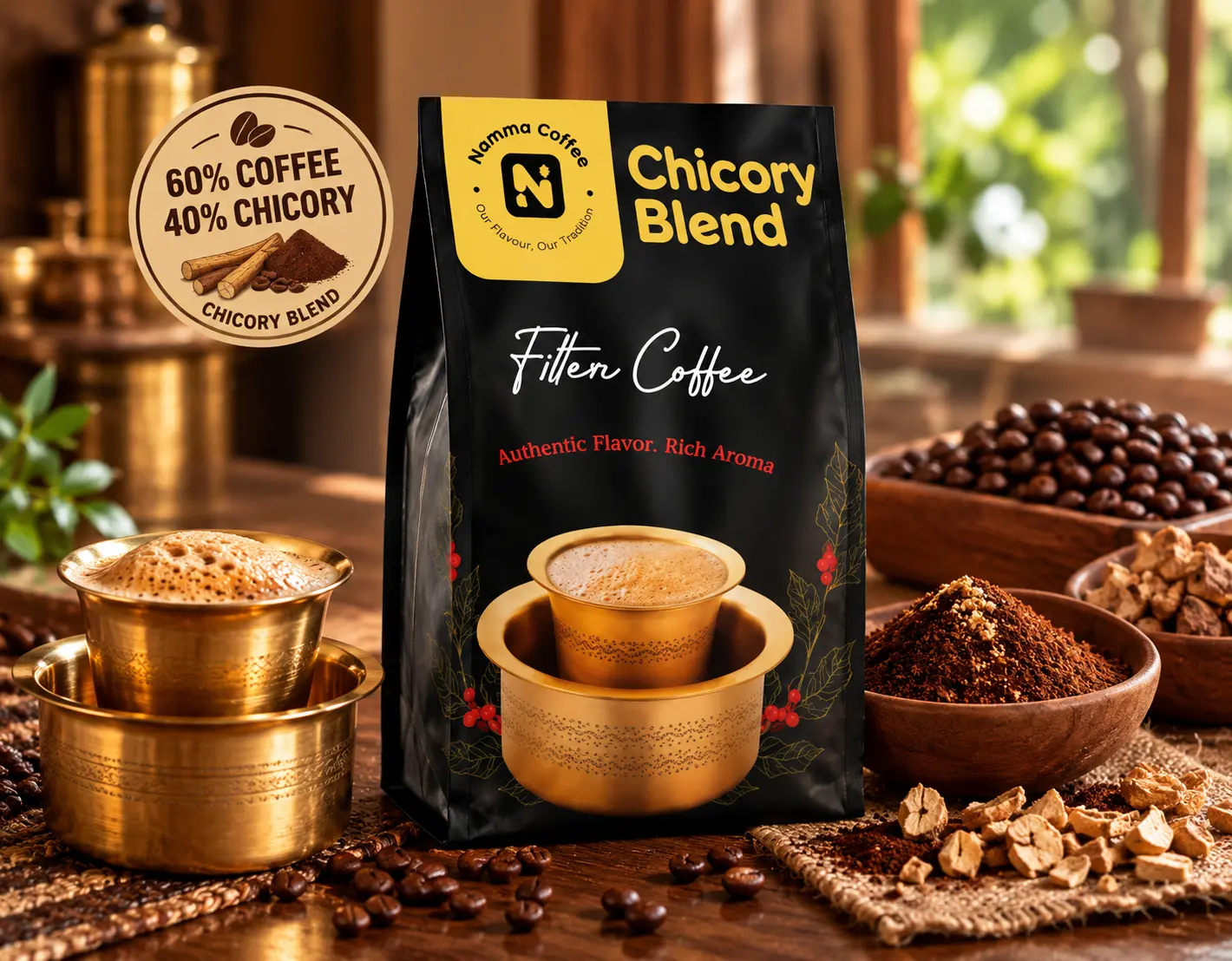 Namma Coffee Chicory Blend filter coffee powder, 60% coffee and 40% chicory, 500g