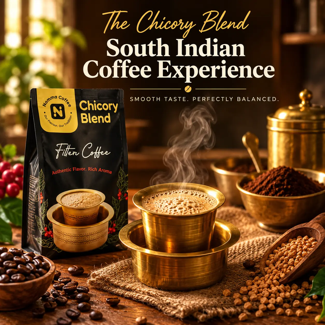 Preparing traditional South Indian filter coffee with Chicory Blend