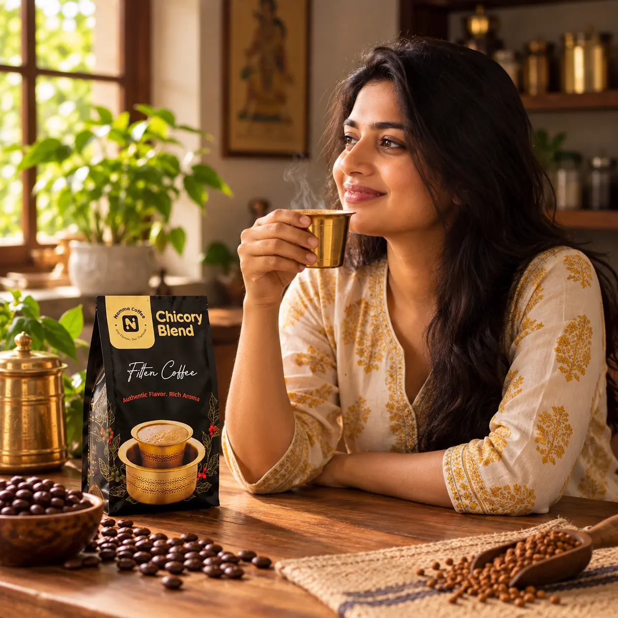 Freshly brewed South Indian filter coffee served at home