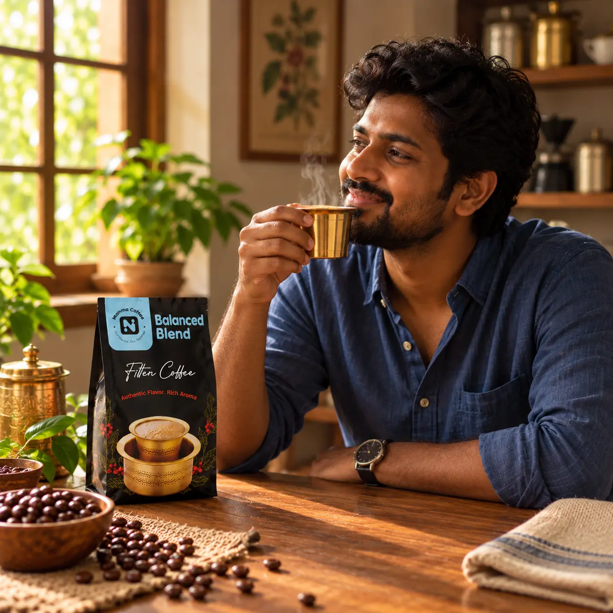 Freshly brewed South Indian filter coffee served at home