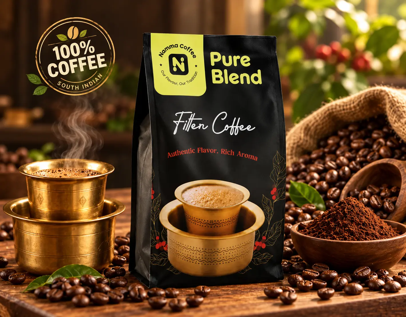 Namma Coffee Pure Blend filter coffee powder, 100% coffee and 0% chicory, 500g