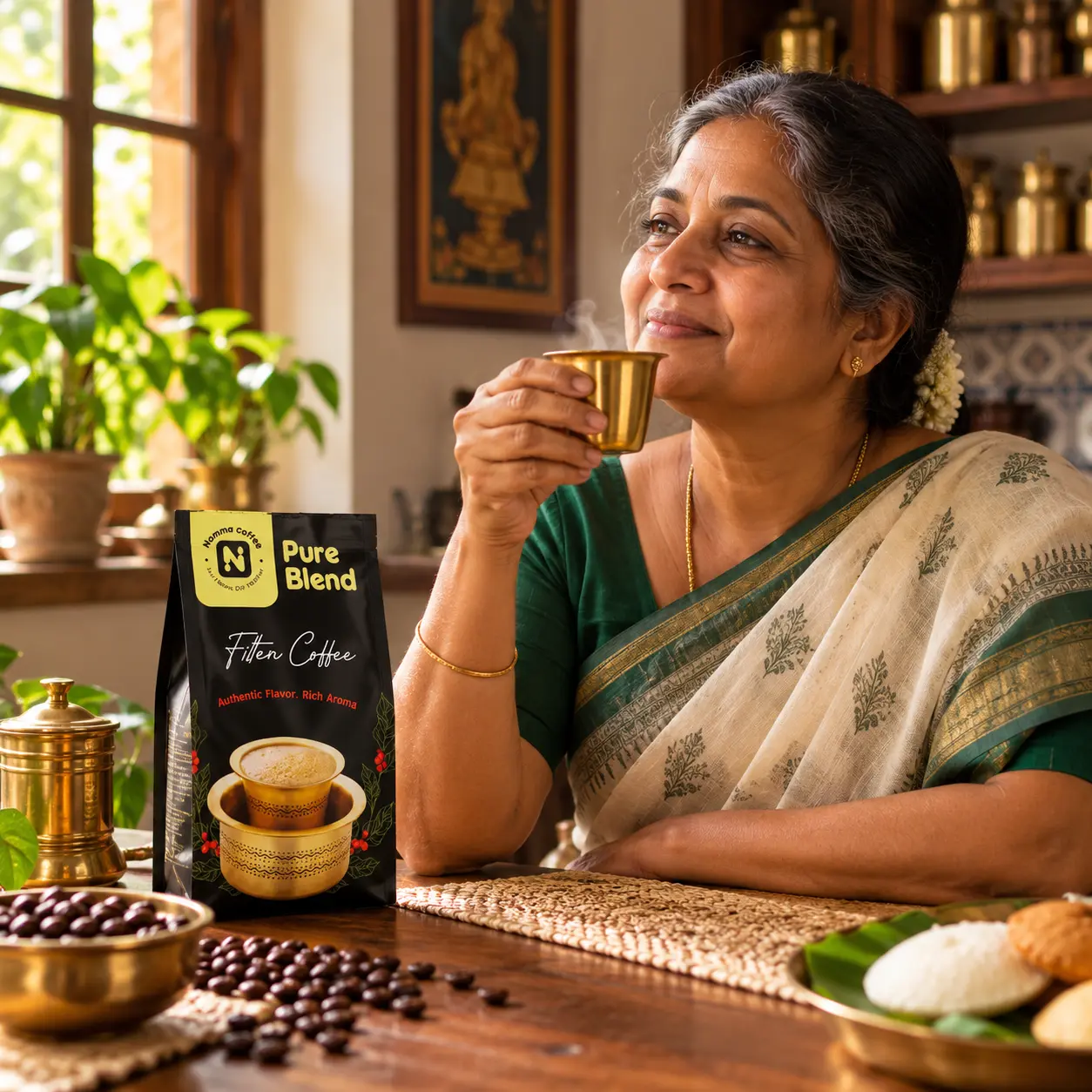Freshly brewed South Indian filter coffee served at home