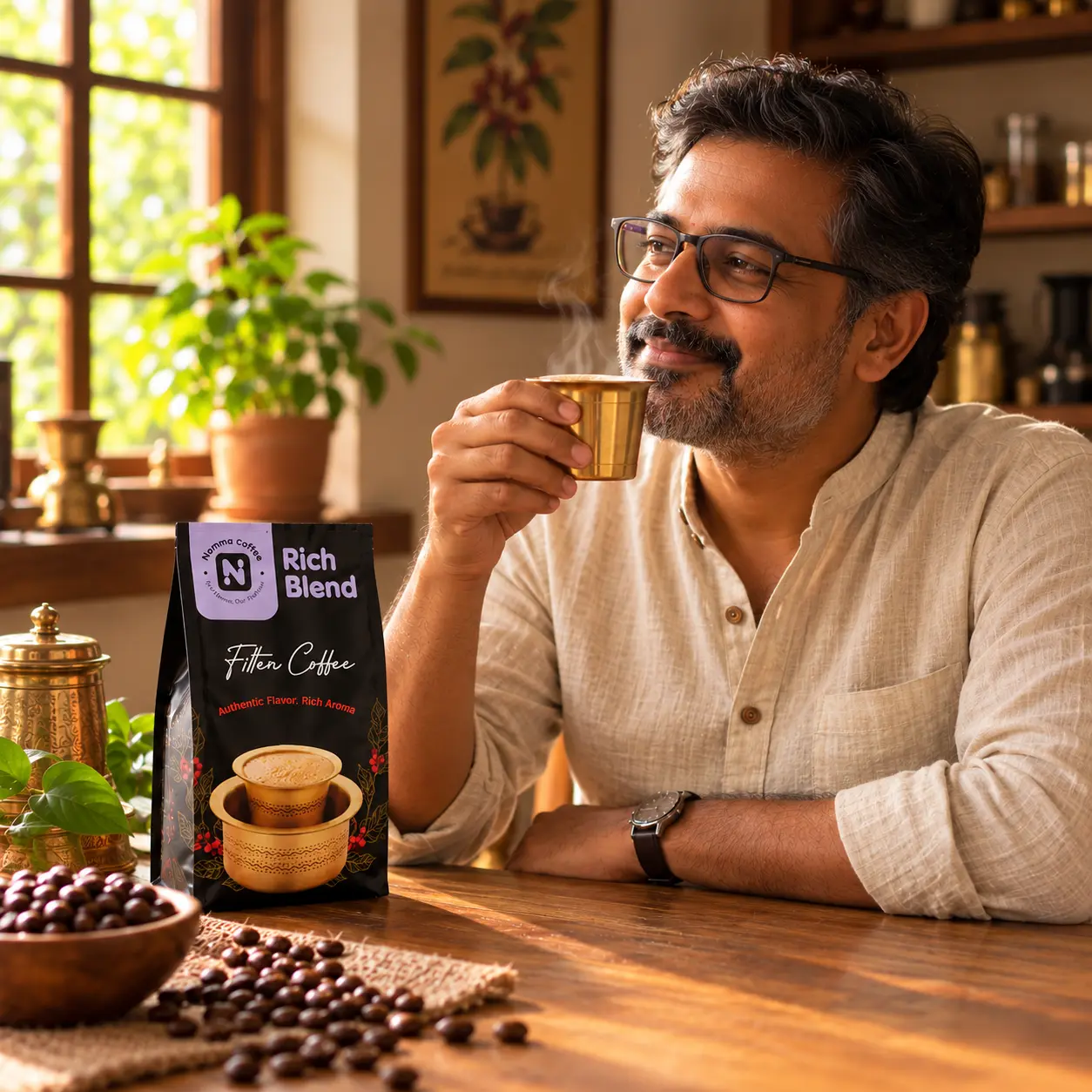 Freshly brewed South Indian filter coffee served at home