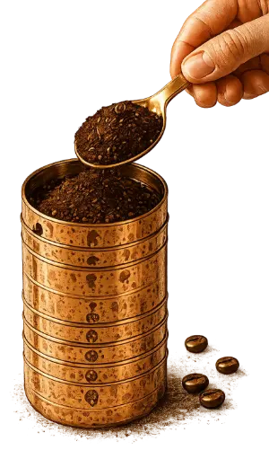 Step 1 : Adding 2 tablespoons (15g) of Balanced Blend coffee powder to the filter